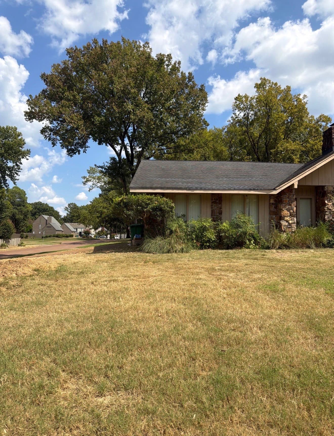 Front elevation of a Memphis-area ranch home showing the entry and roofline